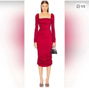 Michael Costello x Revolve Warner Red Ruched Dress
